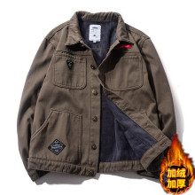 冬季加绒加厚工作服男工装牛仔夹克干活穿的耐磨耐脏汽修劳保外套