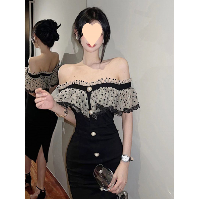 100kg Plus Size Women's French Style Sexy Off-Shoulder Dress for Autumn, Hepburn Style Evening Dress, Bodycon Dress