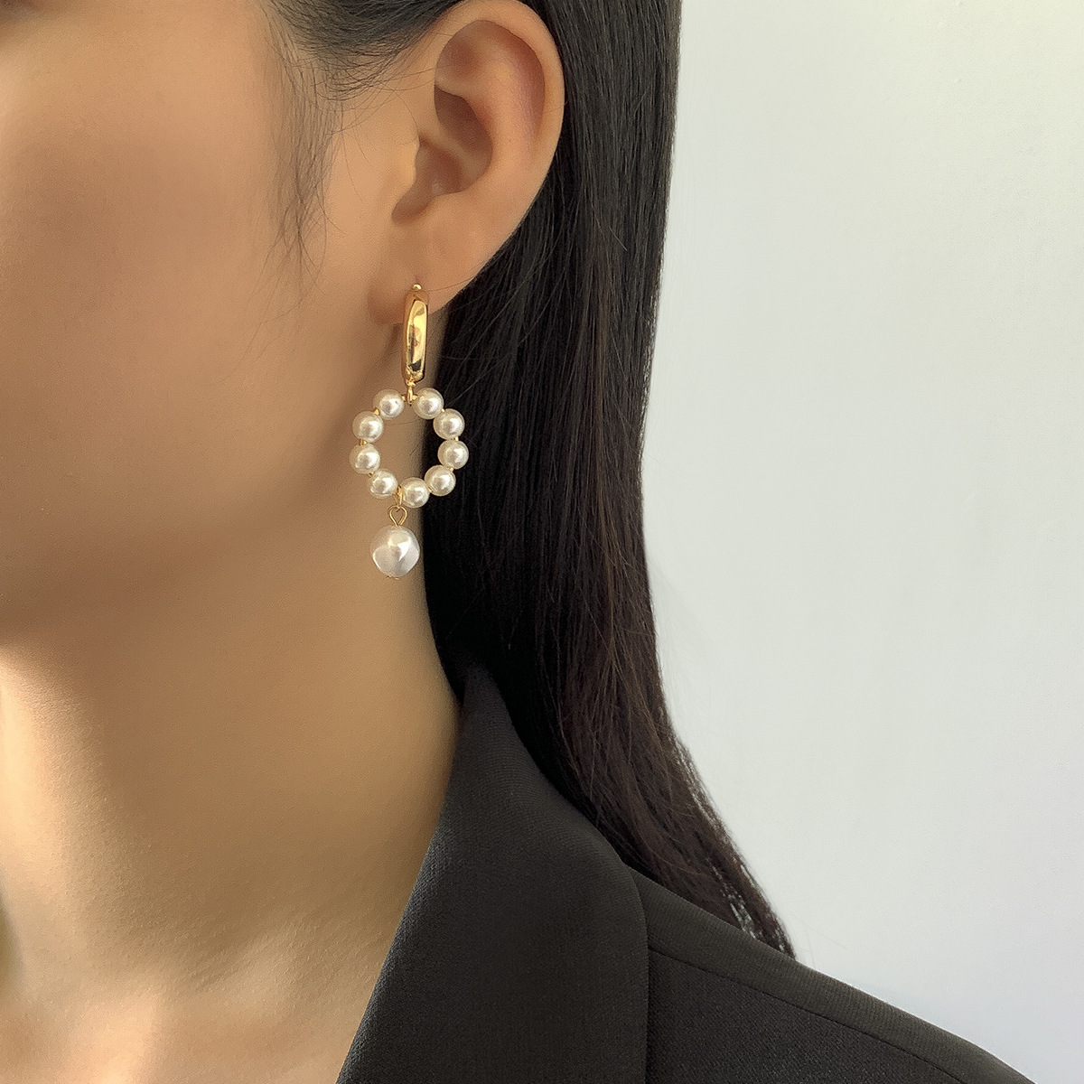 Ethnic Geometric Imitation Pearl Asymmetric Earrings Wholesale Nihaojewelry display picture 2