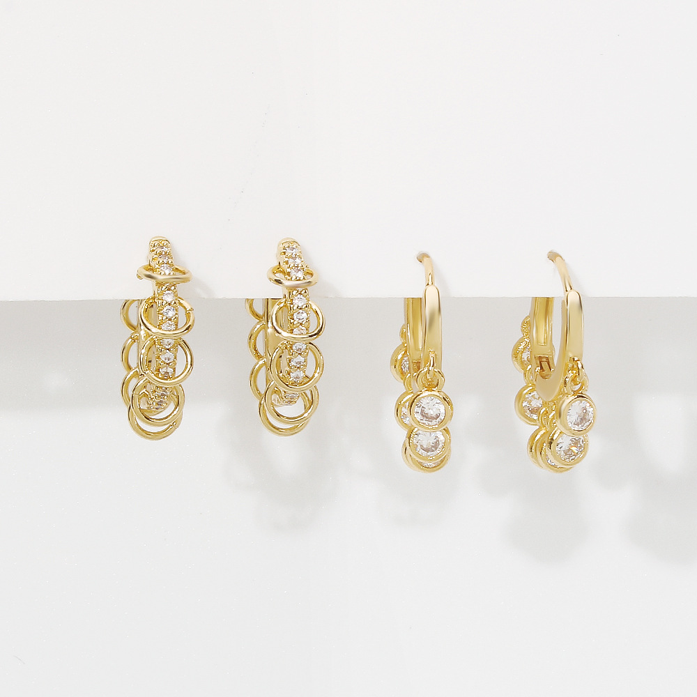 simple copper fashion earrings zircon geometric circle copper earrings