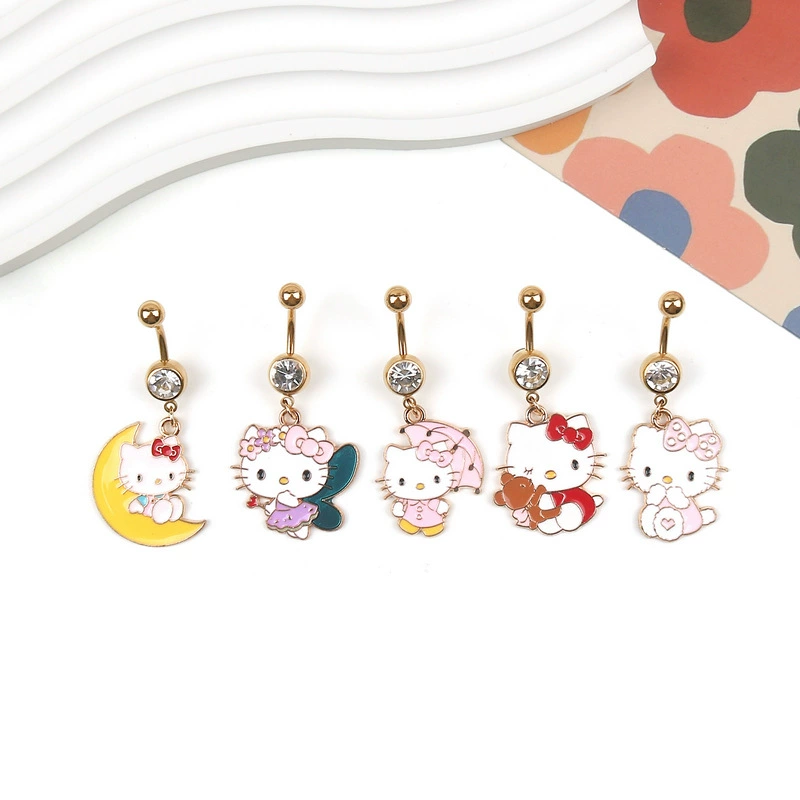 Кросс-бордерные мультяшные украшения, милый кот KT, сексуальное кольцо для пупка, бикини, украшение для пирсинга пупка