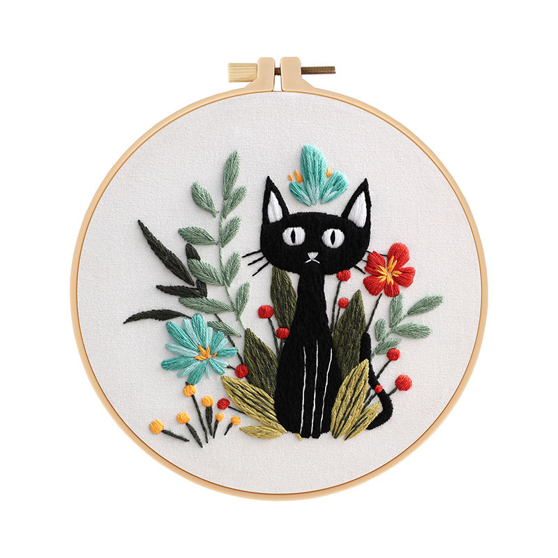 Nuevos productos originales gatos bordados diy material hecho a mano kit de paquetes Embroidery Kits Amazon transfronterizo
