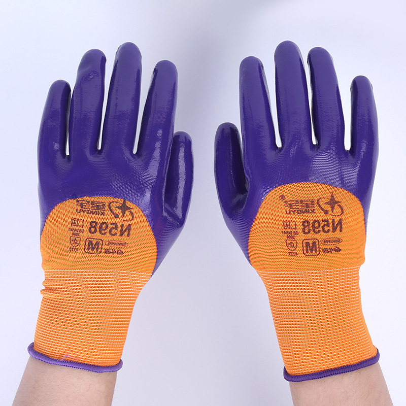 Guantes de semi-inmersión de nitrilo al por mayor Xingyu N598 nitrilo semi-inmersión antideslizante anti-desgaste anti-ácido y álcali guantes de protección