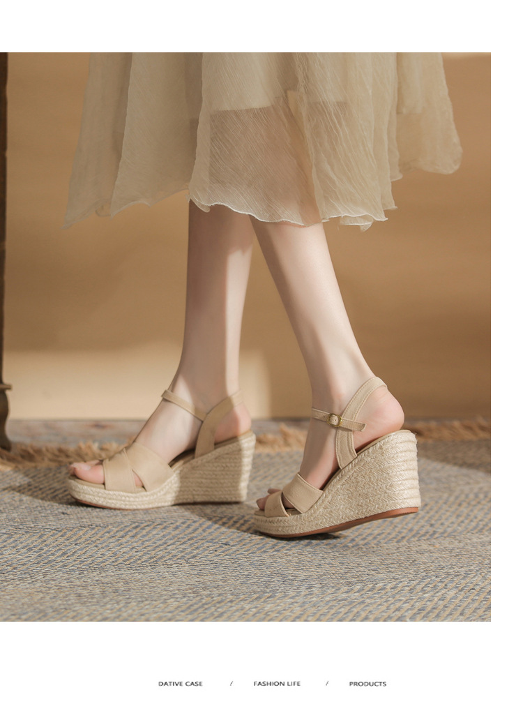 Sandal cao gót nữ hở mũi đế xuồng gót cao 9 cm, quai ngang đan dây thừng — Xanh lá cây nhạtcolor chi tiết 8