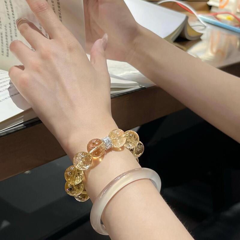 高颜值招财仿黄水晶手串时尚气质百搭精致显白镶嵌路路通手链女款|undefined