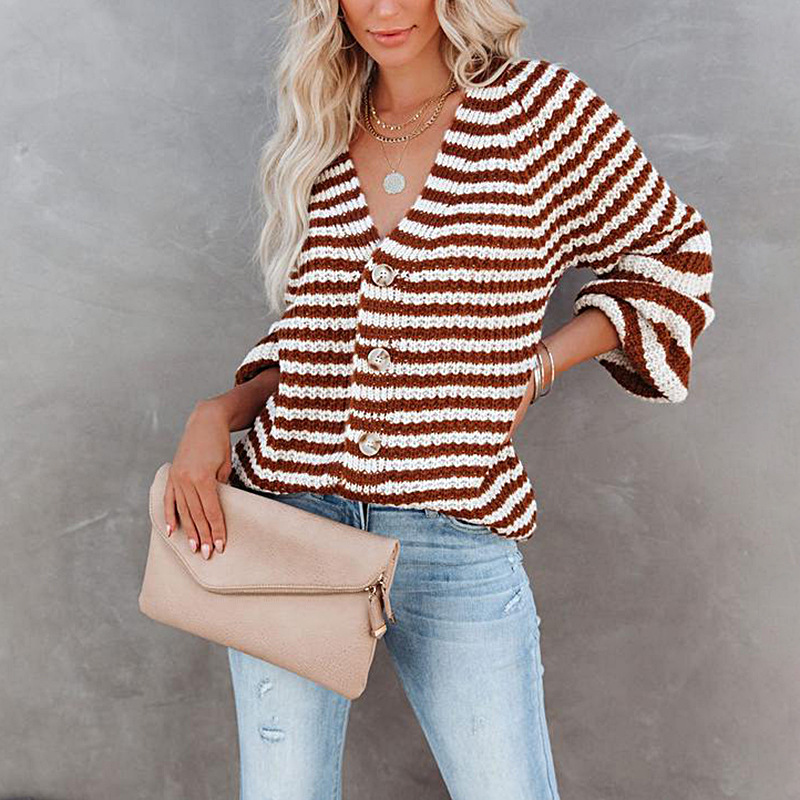 loose single-breasted V-neck striped sweater nihaostyles clothing wholesale NSZH81606