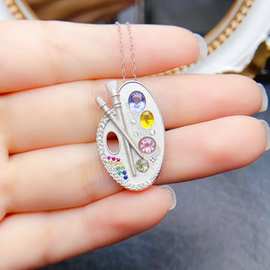 新款天然彩蓝宝吊坠S925银镶嵌主石4*5mm百搭网红爆款女饰批发