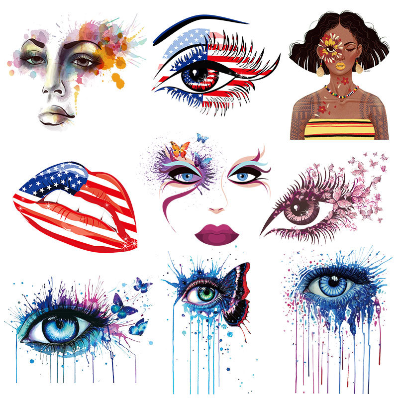 手绘眼睛蝴蝶柯式烫画图案 服装箱包热转印logo耐水洗T恤印花烫图