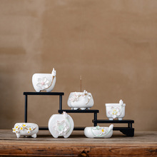 手工捏花白瓷香薰炉创意陶瓷线香插室内莲花茶室书房桌面香托香座