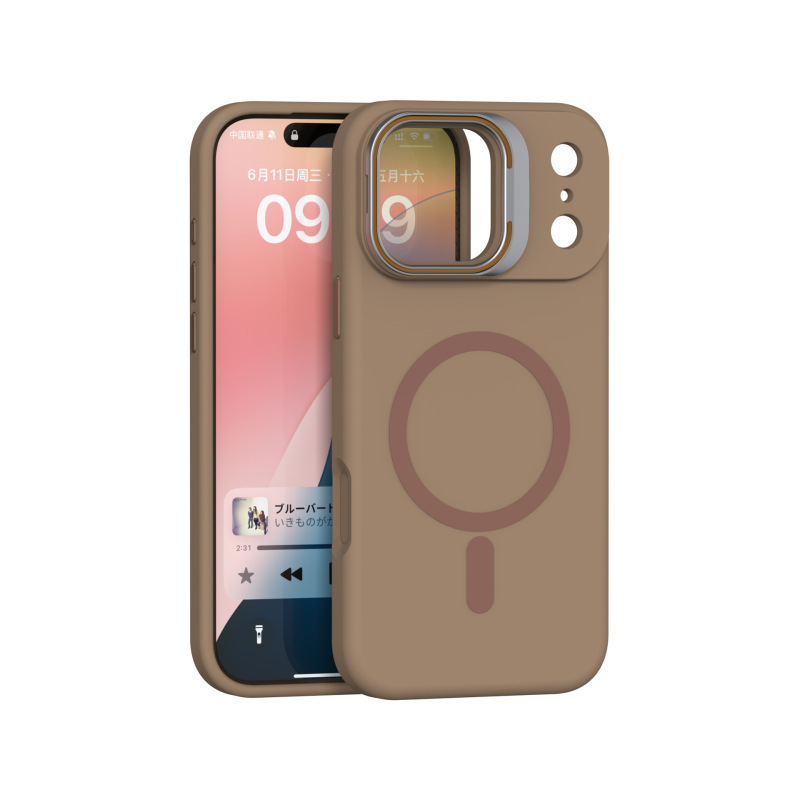 跨境适用iPhone17pm镜框支架丝印磁吸手机壳苹果16硅胶防摔保护套|undefined