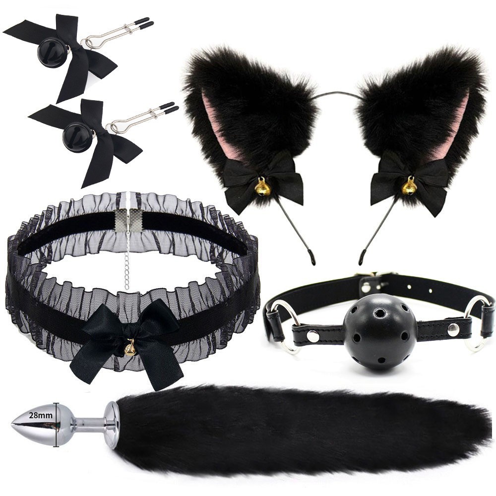 Role play set sex toys sm male and female fox tail anal plug metal…
