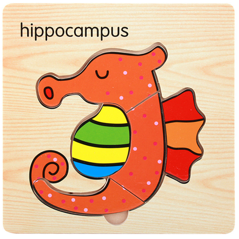 Nuevo rompecabezas tridimensional de madera de mano tráfico animal marino Ilustración cognición rompecabezas infantil juguete de rompecabezas de educación temprana