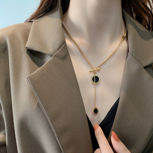 Long Decorative Necklace 2022 New Women's Advanced Design Sense Niche Pendant Titanium Steel Color-Free Sweater Chain Summer