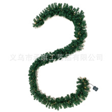 跨境热销2.7米5米加密阻燃环保绿色PVC平头LED灯普通圣诞藤条花环