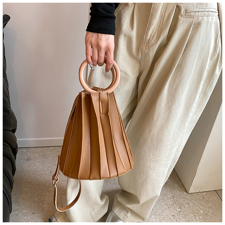 Pu Leather Material Solid Color Pattern Women's Pu Leather Solid Color Vintage Style Classic Style Bucket Open Handbag Crossbody Bag Bucket Bag