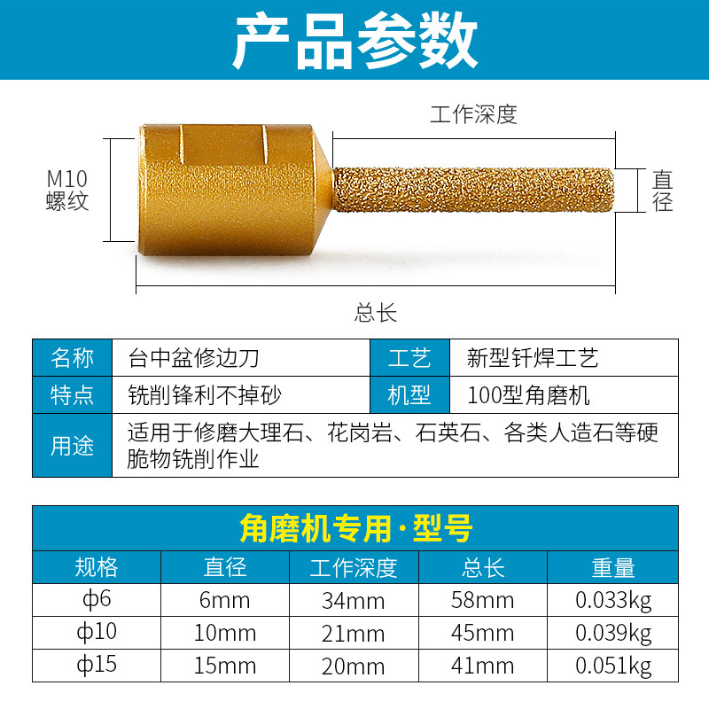 Cuchillo de corte de amoladora angular Herramienta de ranurado de lavabo de Taichung Cabezal de fresado Cuchillo de limpieza Cuchillo recto de costura de piedra de cuarzo Dali