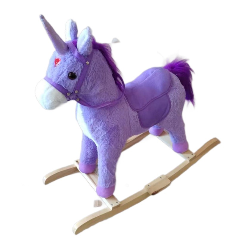 Caballito Mecedor de Unicornio de Peluche y Madera, Antivuelco, Con Música, para Bebés
