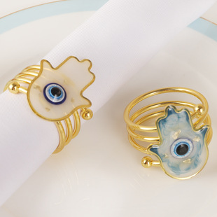 Europe and the United States cross-border oil painting devil's eye napkin ring hotel table metal plating creative spring napkin buckle