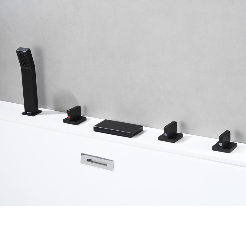 Bulk discount on chrome-plated square waterfall split-type standing three-hole basin and five-hole bathtub hot and cold water faucets Bulk discount on chrome-plated square waterfall split-type standing three-hole basin and five-hole bathtub hot and cold water faucets