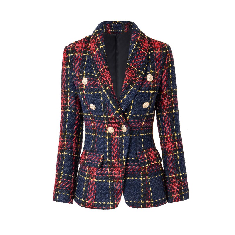 2026 Autumn Women's Retro Plaid Tweed Suit, Fashionable and Elegant Commuter Double-Breasted Slim Short Jacket 2026 Autumn Women's Retro Plaid Tweed Suit, Fashionable and Elegant Commuter Double-Breasted Slim Short Jacket