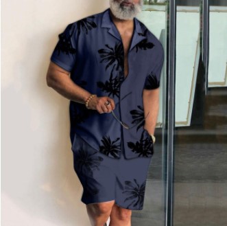 Verano Amazon venta caliente impresión 3D suelta camisa de manga corta traje casual hawaiano estampado de dos piezas para hombre