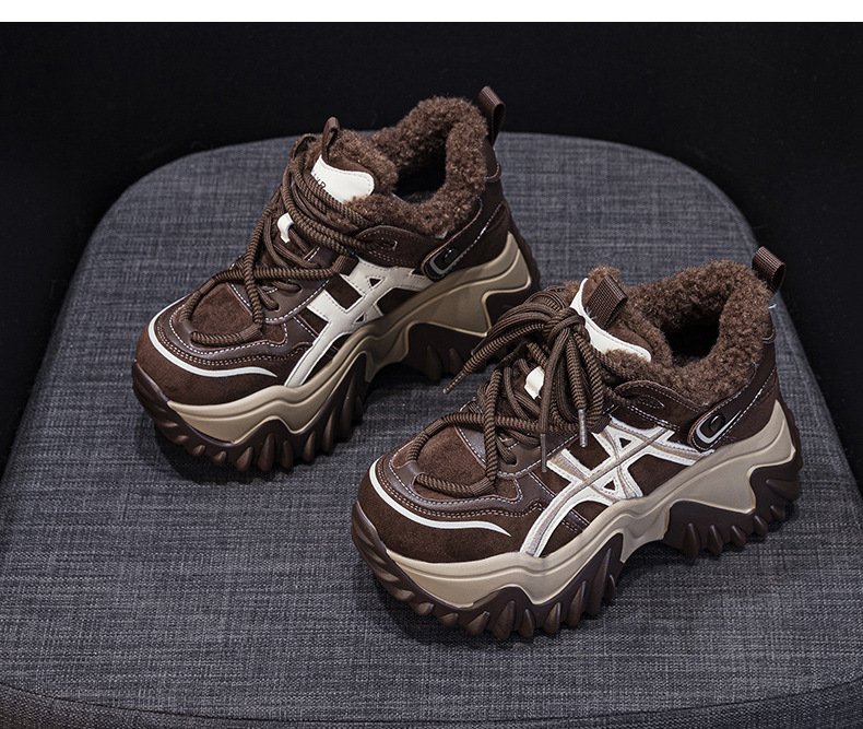 Giày sneaker nữ đế dày tăng chiều cao phong cách Hàn Quốc mùa thu đông 2026 — 5006-1 lót lông nâu, 5006-1 lót lông đen, 5006 một lớp màu kem, 5006 một lớp nâu chi tiết 15