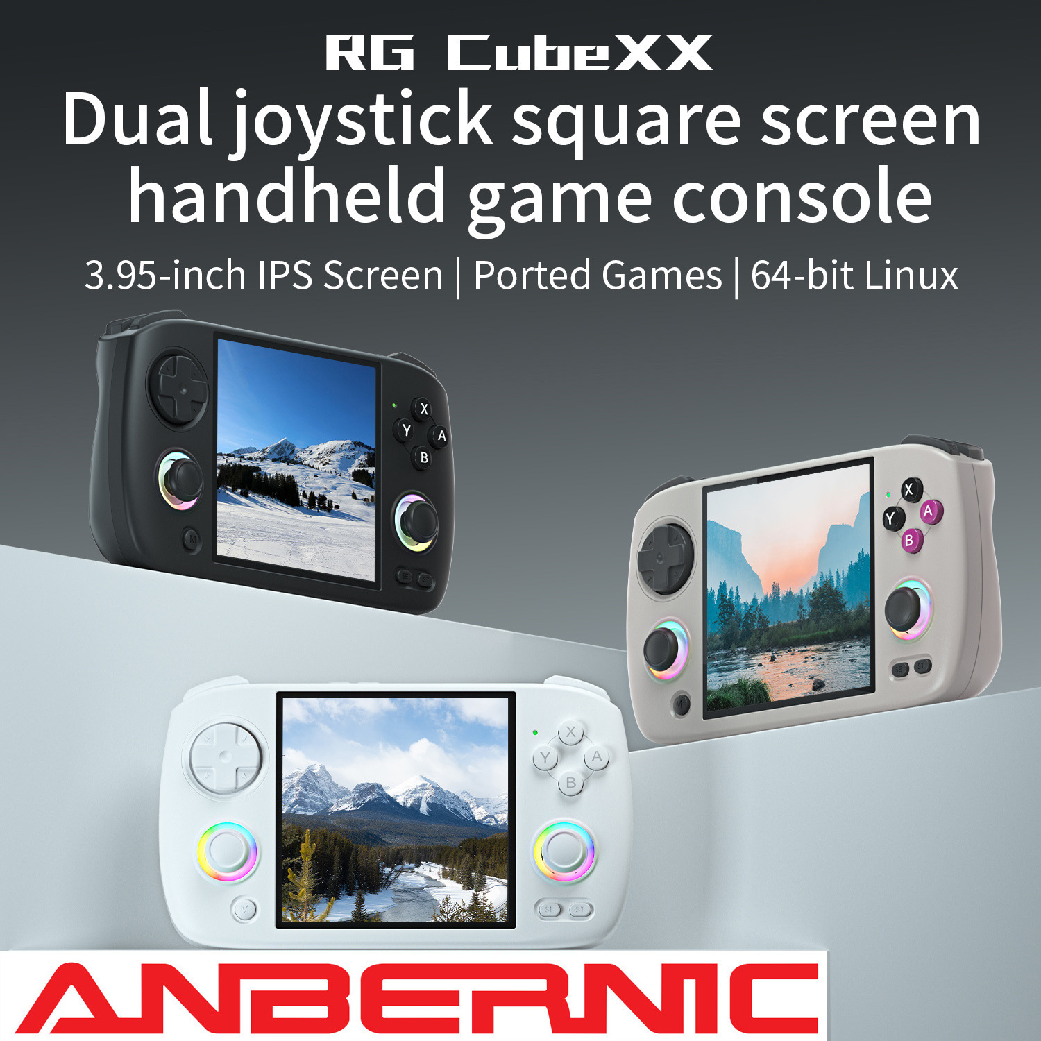 ANBERNIC安伯尼克RGCubeXX横屏版Linux掌机游戏机双摇杆复古风