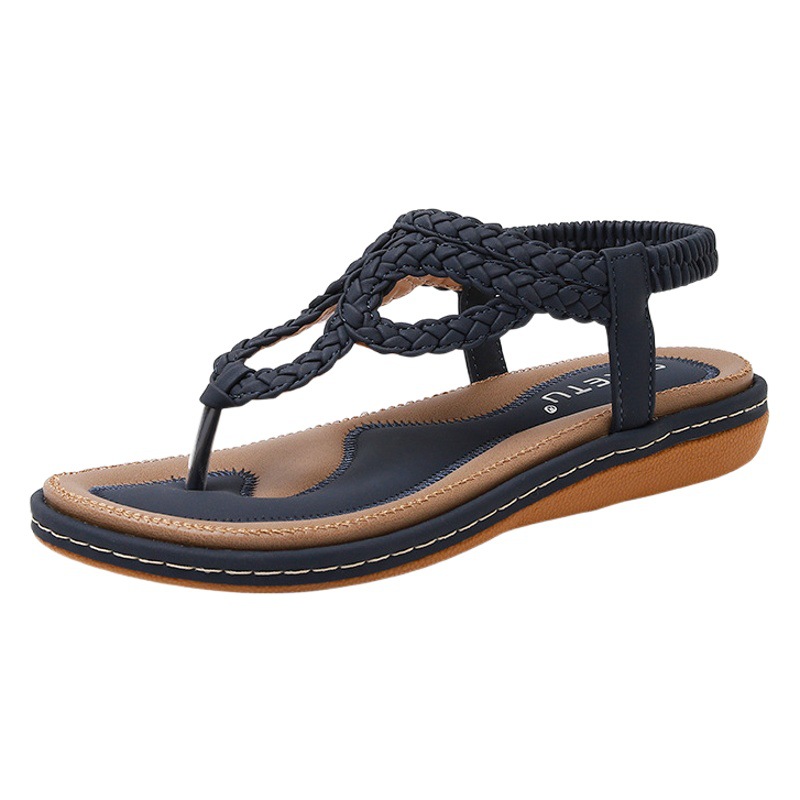 2024 verano nuevo europeo y americano tejido casual plana cómoda más tamaño sandalias de las mujeres al por mayor de una sola pieza de entrega