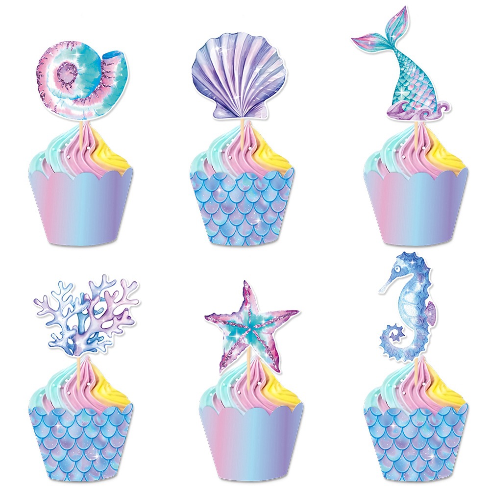 Submarino tema fiesta de cumpleaños decoración de pastel de sirena tarjetas de pastel de cumpleaños atmósfera de decoración