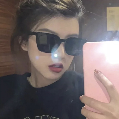 2024 New GM Black Frame Green Tint Women's Sunglasses with Advanced Feel and Instagram Trendy Style, Large Face Slimming Sun Glasses