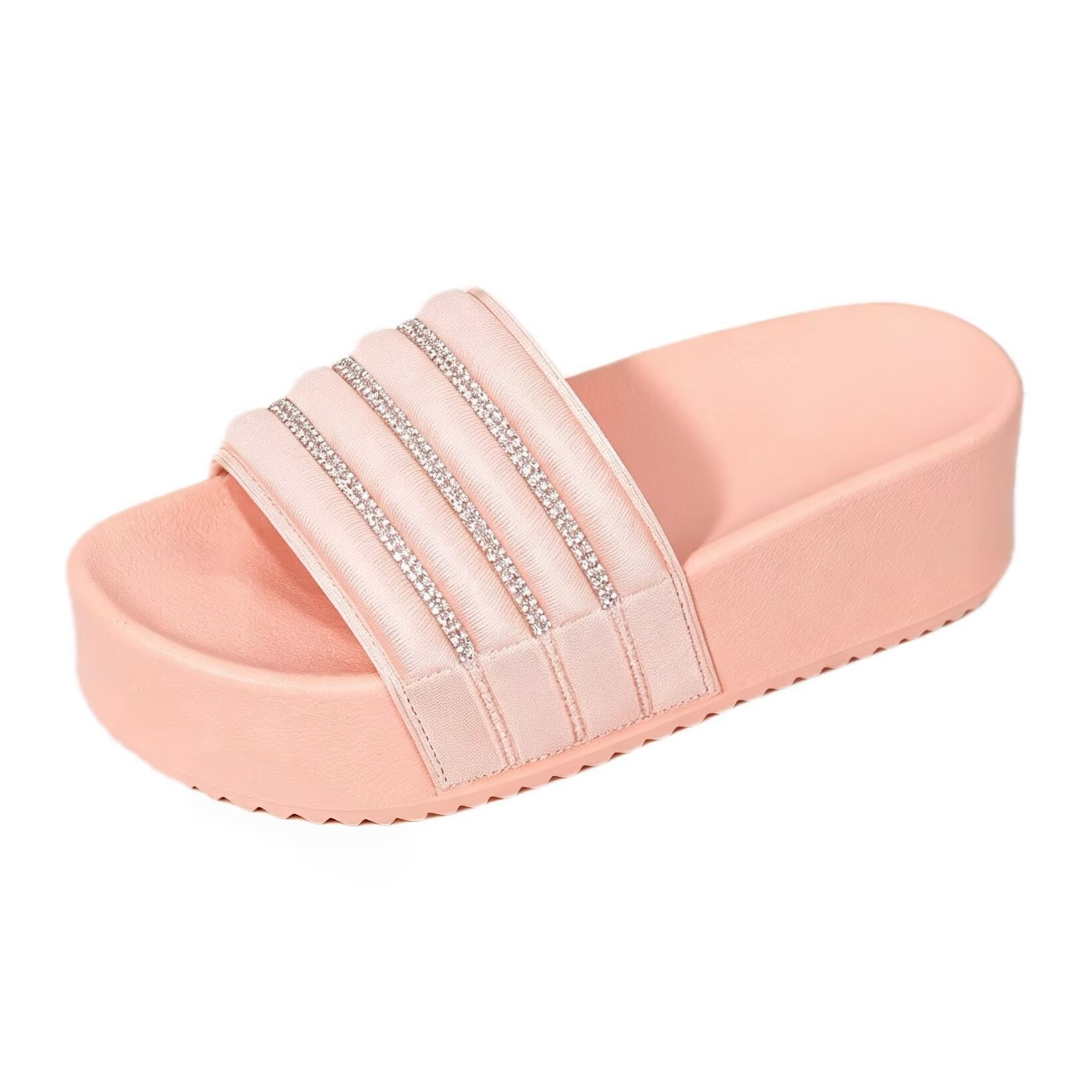 Sandalias Suecas de Cuña con Pedrería de Tela y PVC para Exteriores
