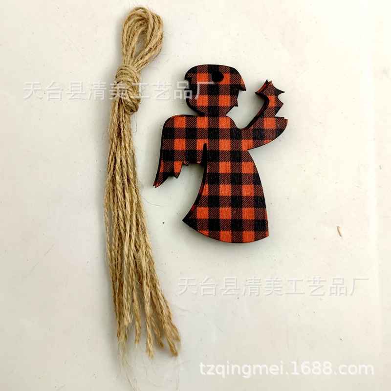 33 piezas de madera de la serie navideña a cuadros negros anaranjados colgante de decoración navideña se pueden combinar libremente 10 piezas en un paquete