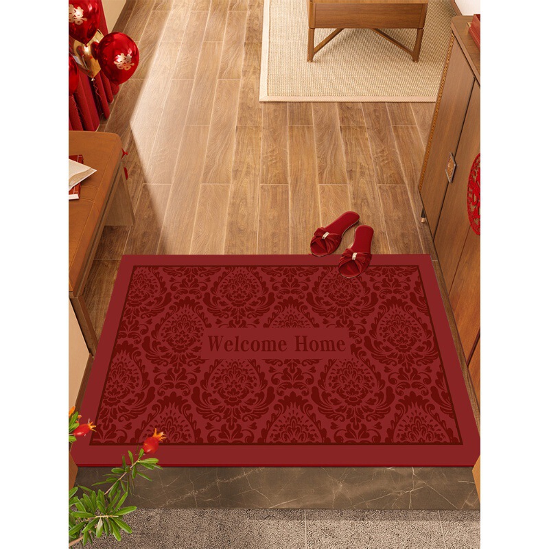 Red Festive Entrance Floor Mat Home Entrance Non-Slip Foot Mat Entrance Door Mat Machine Washable Advanced Carpet