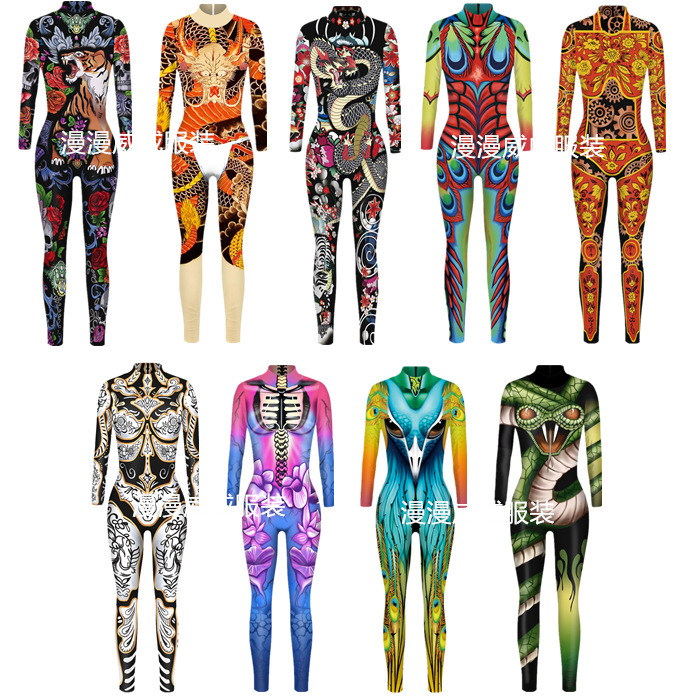 20.22 million holy festival new hot sale 3D animal print slim fit adult children slimming long sleeve cos jumpsuit