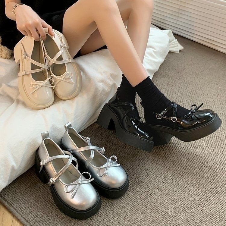 黑色蝴蝶结小皮鞋女25年夏季新款日系厚底百搭珍玛丽珍单鞋|undefined
