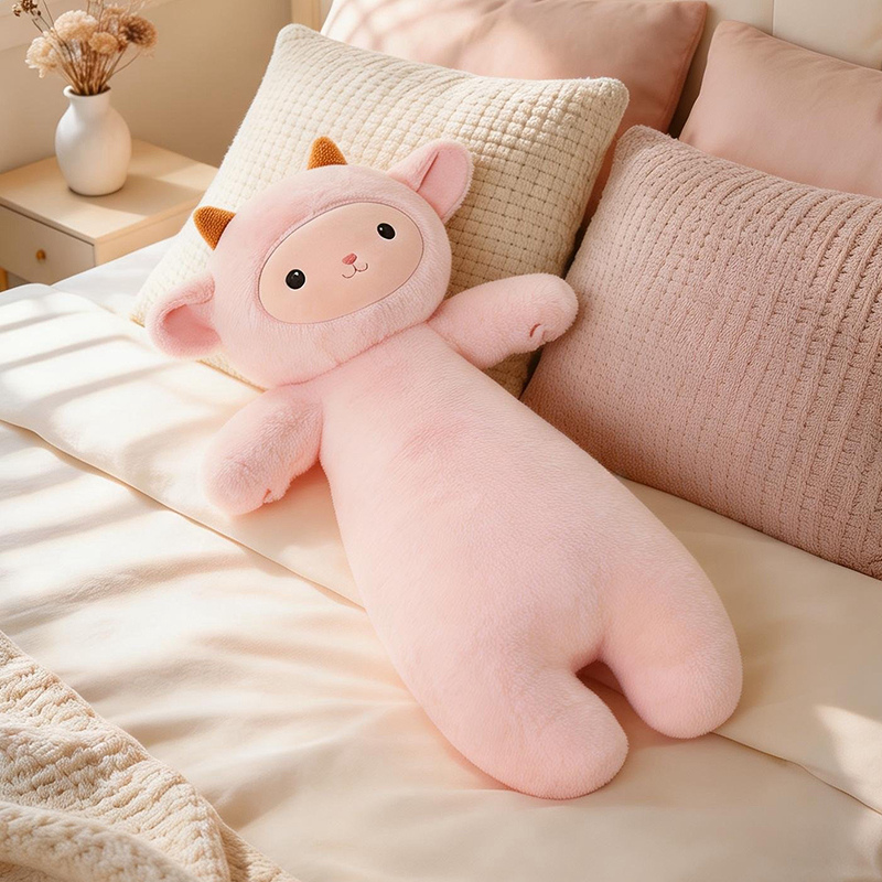 Almohada Larga de Felpa en Forma de Oveja de Franela para Cama