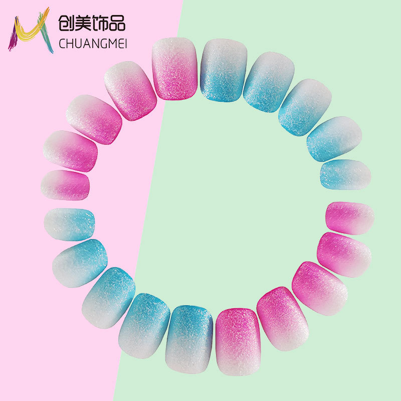 Wearable Nail Patch Children's Fake Nail Printing Gradient Nail Patch Finished Product with Adhesive Adhesive Nail Patch Wholesale