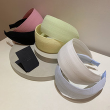 日韩文艺百搭清新暗纹泡泡皱纯色6cm宽边薄款发箍洗脸压发卡头箍