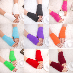 Cross-border new style thickened woolen warm gloves fluorescent color gloves candy half-finger gloves winter fingerless gloves color