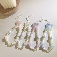 韓系ins蝴蝶結仿珍珠串珠鏈條掛飾通用手機殼CCD相機手機掛繩防丟