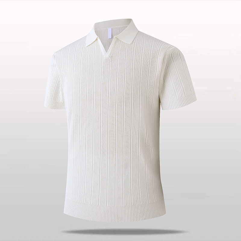 Polo camiseta de punto camiseta de manga corta hombre V-collar ventana delgada negocios camiseta de hielo de verano fábrica transfronteriza al por mayor