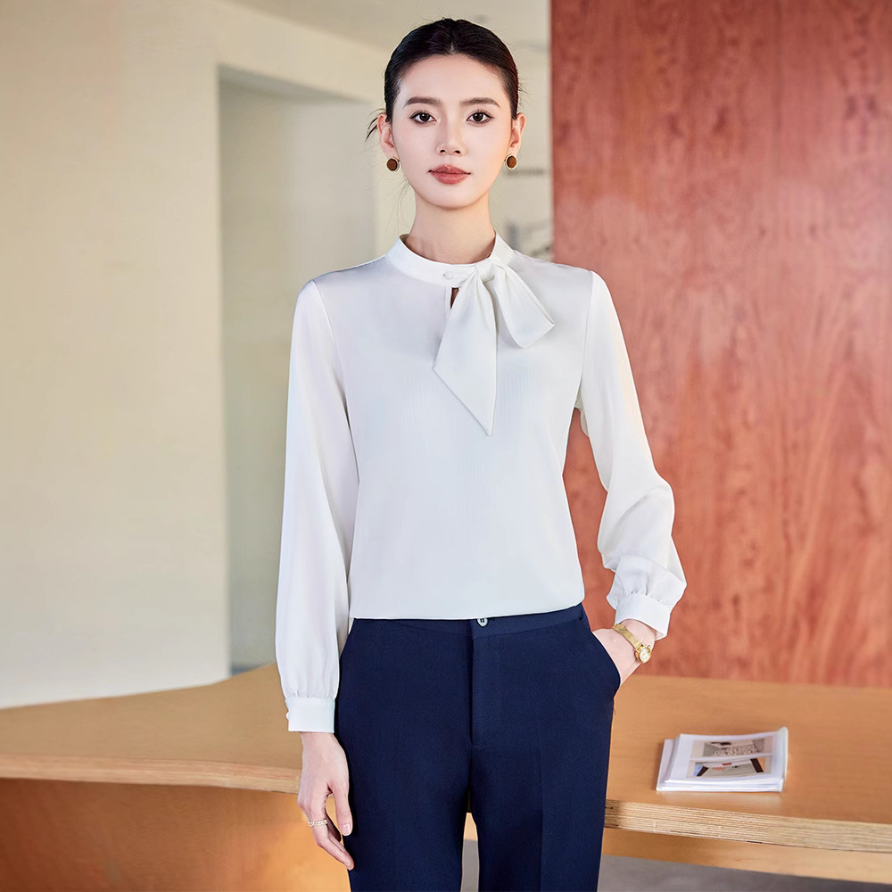 White Shirt Women's 2025 New Spring and Autumn Inner Base Working Clothes Tooling Acetic Acid Satin Top Shirt suit