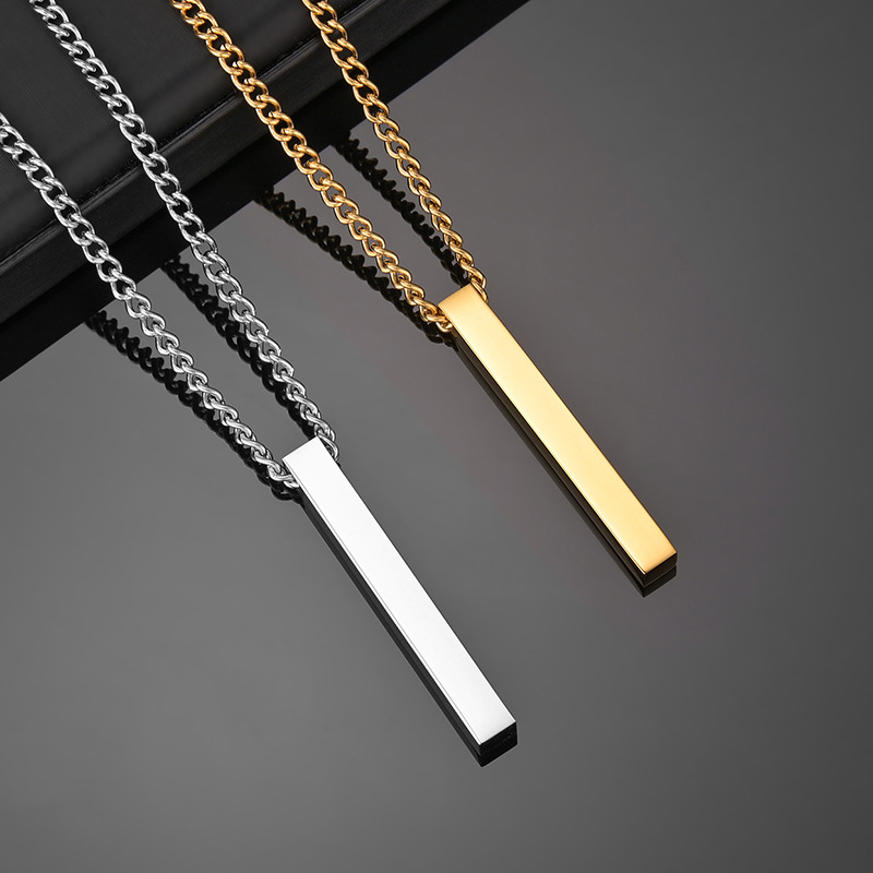 Collana unisex in acciaio inossidabile con lettere a colonna a quattro lati, tre colori, lucidata, tendenza tre collane_voghion.com