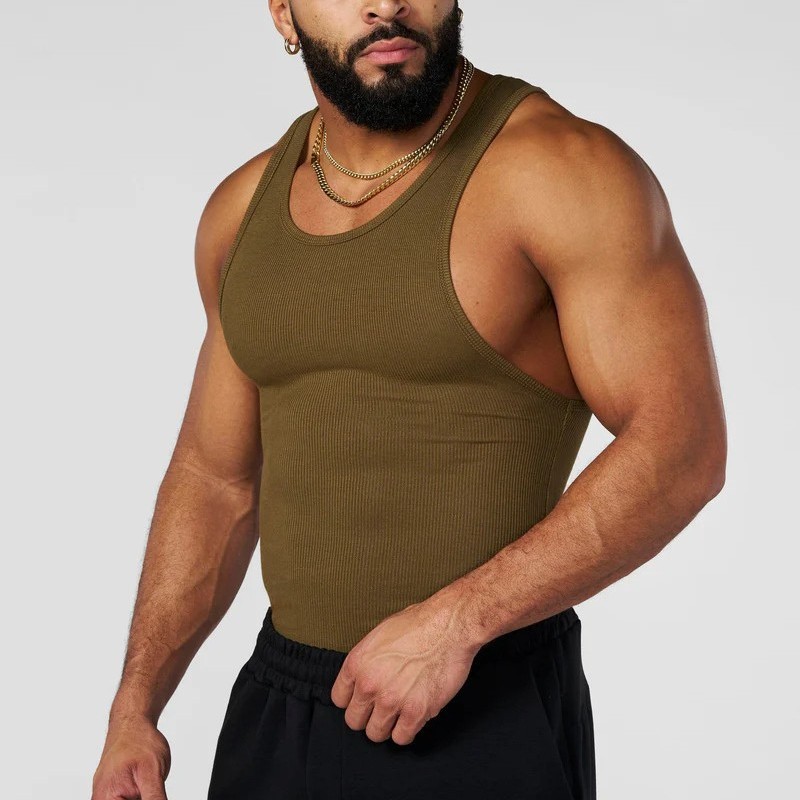 Youngla New Style Knitted Ice Silk Ribbed Vest Men's Sports Fitness Vest Running Basketball Training Tights