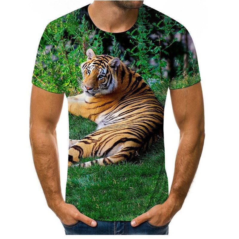 Venta caliente Forest Beast 3D impresión digital hombre calle salvaje hombro recto jersey transpirable suelta camiseta de manga corta