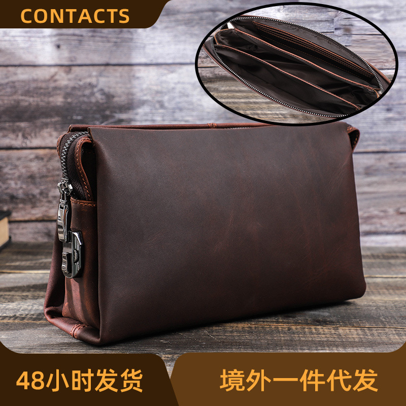 Black Angel Factory Supply Casual Leather Men's Clutch Bag Crazy Horse Cowhide Men's Storage Bag Spot Black Angel Factory Supply Casual Leather Men's Clutch Bag Crazy Horse Cowhide Men's Storage Bag Spot