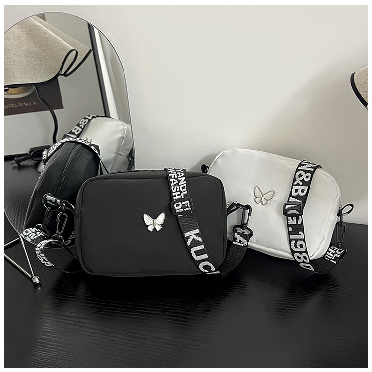 wholesale elegant butterfly simple small bag women's nylon cloth wide shoulder strap underarm bag casual shoulder solid color crossbody bag undefined