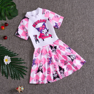 Children's Swimwear Girl's 2025 New Girls' Swimwear Seaside Vacation Quick-Dry Swim Dress Short-Sleeved Kulomi