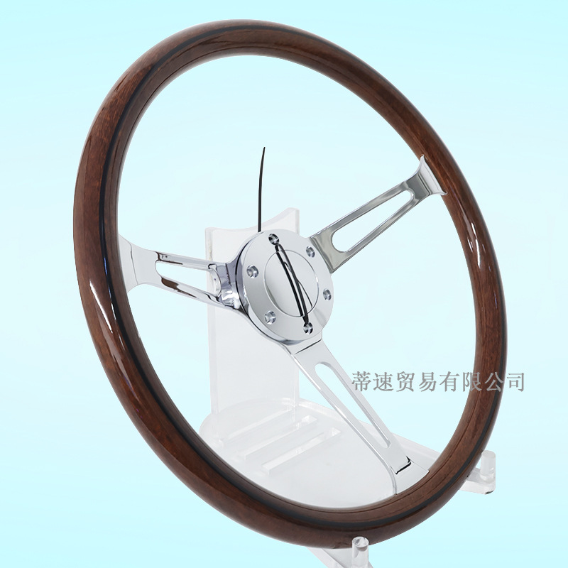 Factory direct sales universal car modification 15inch peach wood color steering wheel classic retro 380MM electroplated concave center