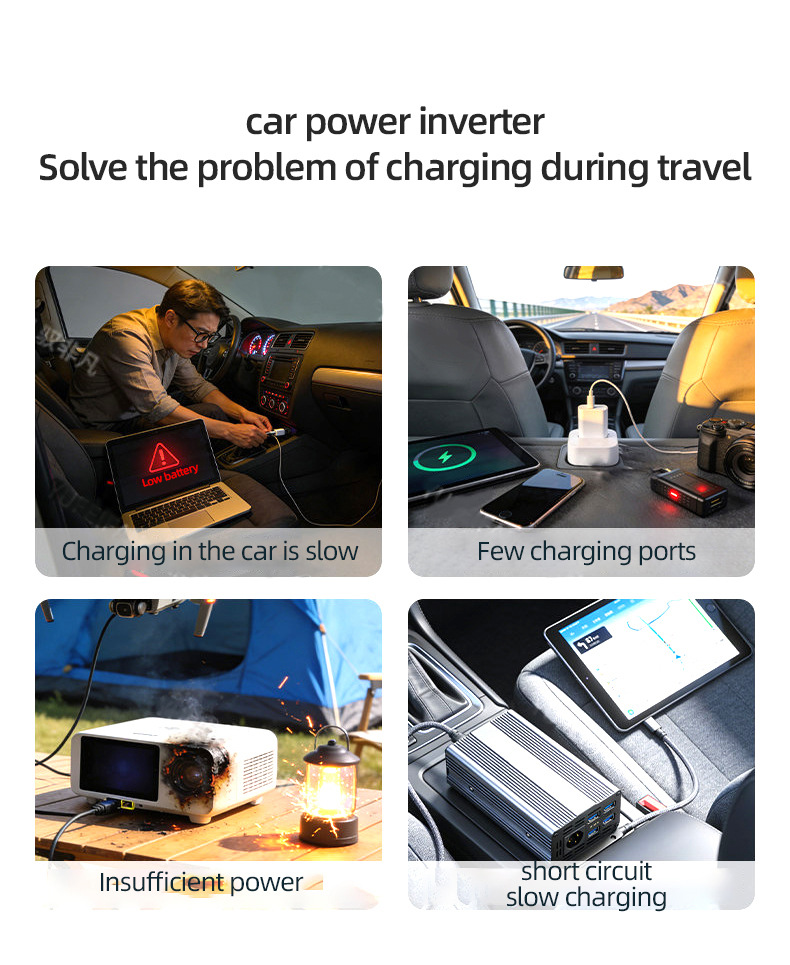 Cross-Border Car Inverter 12V24V to 220V High-Power Car Inverter Converter Charger Super Fast Charging